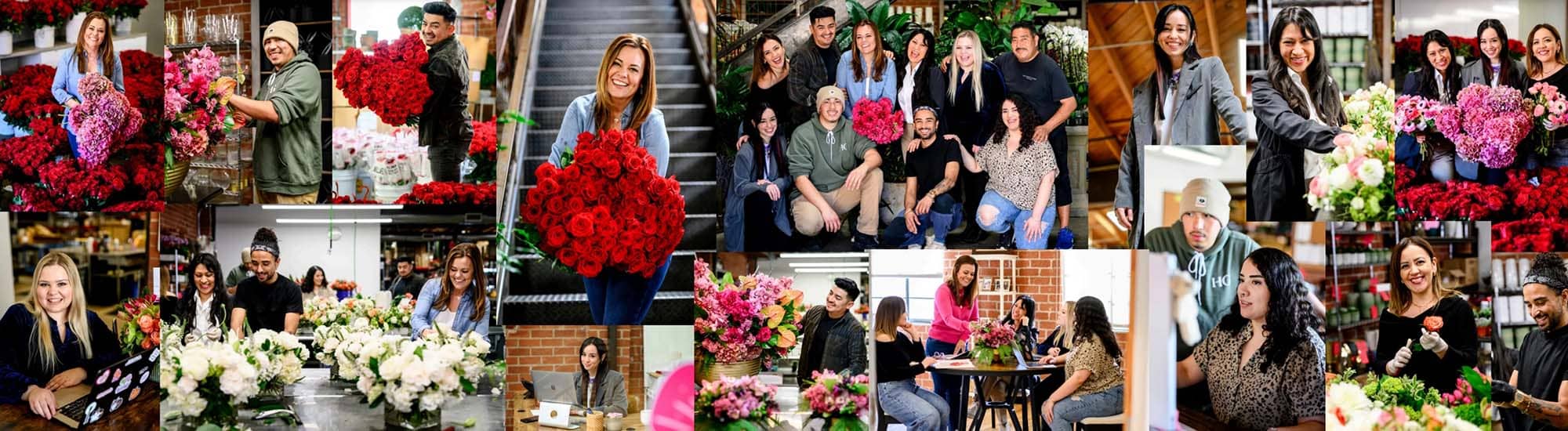 Collage of people with flowers in various settings