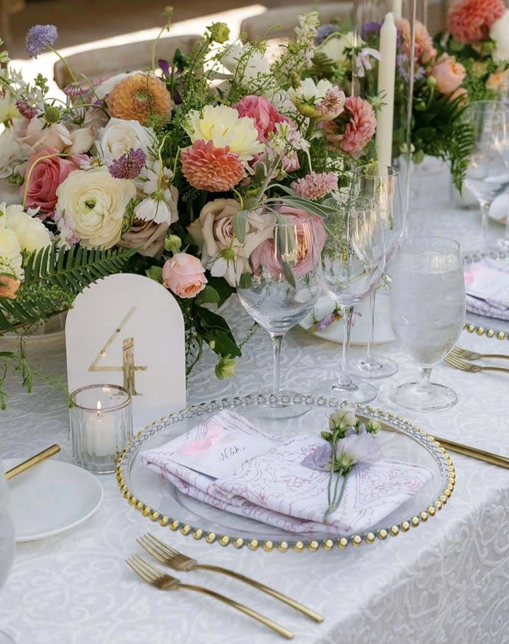Lavender and blush reception tablescape